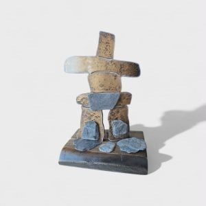 Inukshuk décoratif acier, bois d'érable et ardoise
